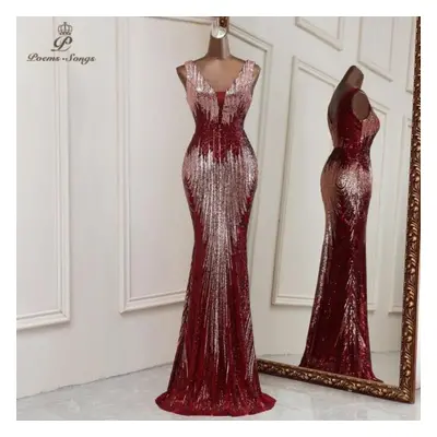 (wine red, XL) Sexy Deep V Neck Style Mermaid Evening Dresses Vestidos Formales Vestidos De Fies