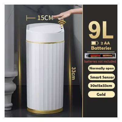 (as the picture, 9L Gold Battery) Wastebasket Narrow Smart Dump Bathroom Trash Bin Toilet Garbag