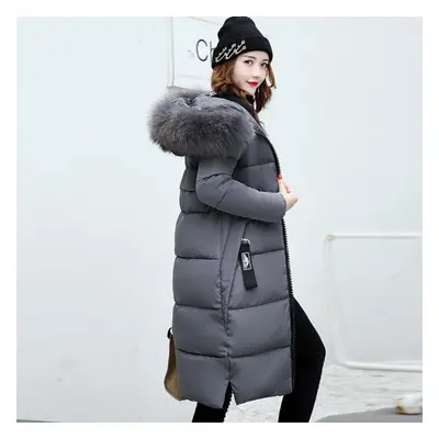 (grey, XXXXL) Women&apos;s Autumn And Winter Long Down Cotton Jacket With Large Down Collar And 