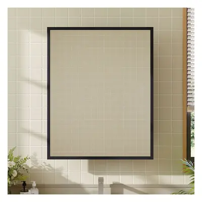 Black Wall-Mount Rectangular Bathroom Storage Mirror Cabinet