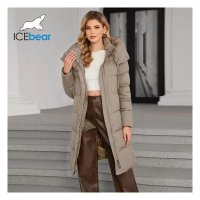 (tan, 46) Icebear Winter Coat Women Down Jackets Fashion Cozy Warm Lace Up Hooded Long Women&apo