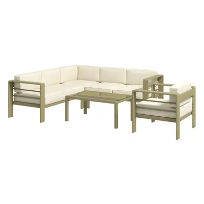 Outsunny PCs Garden Sofa Set w/ Cushions, Aluminium Furniture Sets, Gold