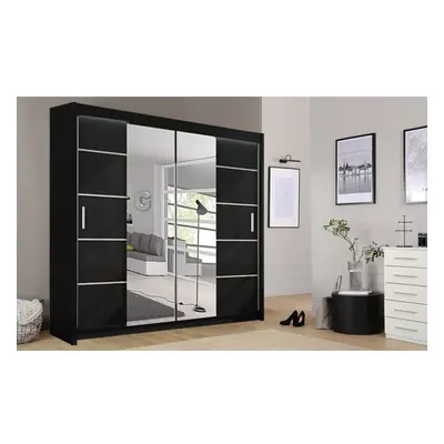 (Black, 203cm) Oslo Mirror Bedroom Sliding Wardrobe