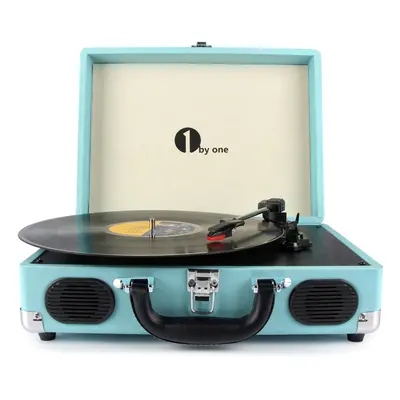 1byone Belt-Drive 3-Speed Portable Vinyl Turntable with Built in Speakers, Supports RCA Output /