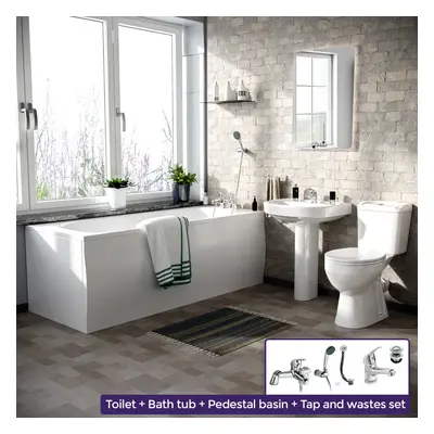 Kentucky 3-Piece Bath Suite Toilet (Eco-Toilet), Pedestal Basin, Round Bath With V Basin and Sho