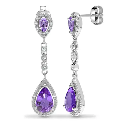 Jewelco London 9ct White Gold Claw Set H I1 0.19ct Diamond and Pear Purple 2.9ct Amethyst Happy 