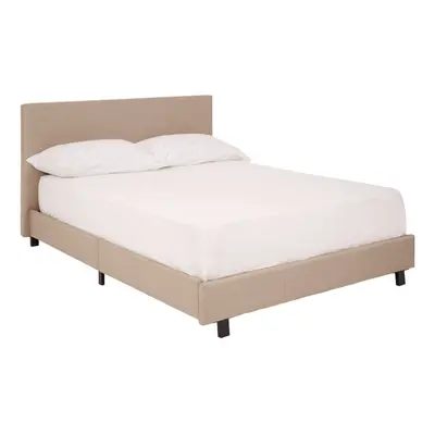 Sturdy Light Beige Bed In A Box, Minimalist Bed For Bedroom, Compact Bed With Vertical Stitching