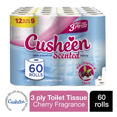 60 Rolls Cusheen Quilted Cherry Scented Ply Toilet Paper