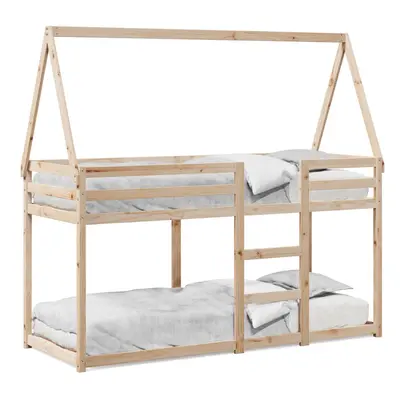 (natural, x cm) vidaXL Bunk Bed with Roof Children Bed Frame White 90x200 cm Solid Wood Pine