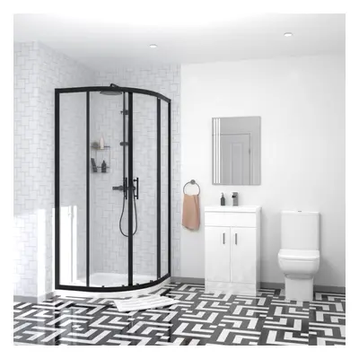 Nes Home Black Quadrant Shower Enclosure with Basin Vanity, Close Coupled Toilet