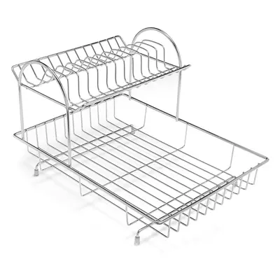 Two Tier Drainer Dish Draining Rack Stainless Steel Wire Design 33x 42.5x 26.5cm