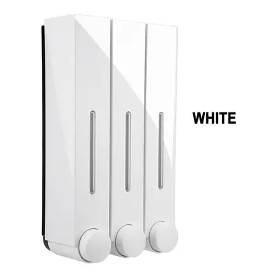 (White, Three cups) Bathroom Liquid Soap Dispenser Wall Mounted For Kitchen Plastic 350ml Shower