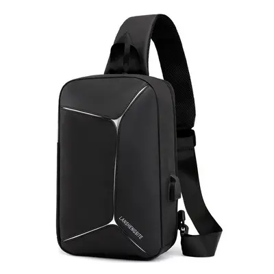 (Black) USB Reflective Chest Bag Tactical Bag