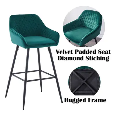 (Green(Velvet), Bar Stool) Bar Stool Breakfast High Counter Chair Pub Kitchen