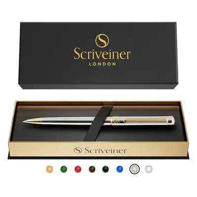 (Silver with Chrome) Silver Chrome Ballpoint Pen - 24K Gold Finish, Stunning Luxury Pen, Schmidt