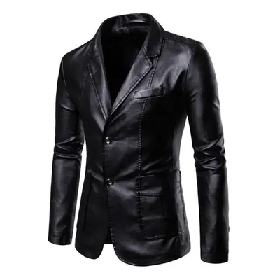 (black, 4XL) New Autumn And Winter Men&apos;s Slim And Versatile Pu Small Suit Men&apos;s Lapel 