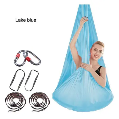 (lake blue) 4x2.8m Elastic Aerial Yoga Hammock Aerial Silk Yoga Swing Antigravity Yoga Belt Home