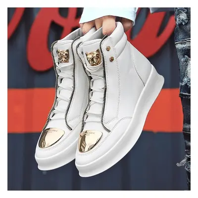 (white, 43) Fashion Men Ankle Boots High-cut Sneakers Basketball Shoes Tiger Leopard Platform Sk