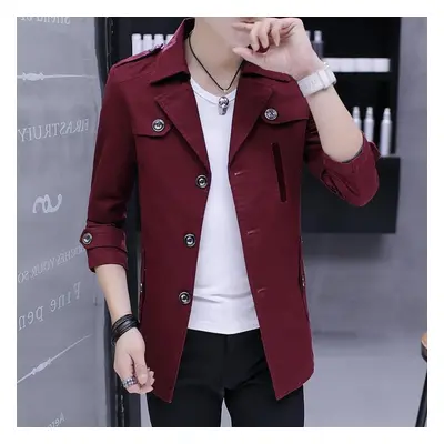 (wine red, L) Spring Thin Men &apos;s Jacket Windbreaker Mid -length Slim Jacket