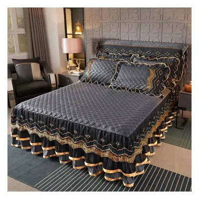 (grey, 180*200cm) Family Bedroom Princess Lace Quilted Bedspread Luxury Bedspread Skirt Lace Bed