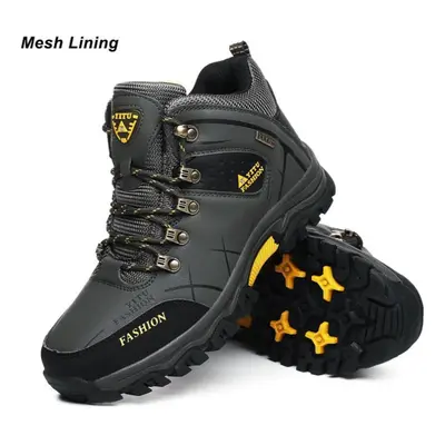 (green,yellow, 43) Men&apos;s Hiking Boots Waterproof Snow Boots Leather Sneakers Male Outdoor S