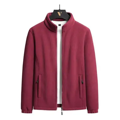 (red, 7XL) Spring And Autumn Men&apos;s Fleece Sports Jacket Fleece Sweater Solid Color Stand Co