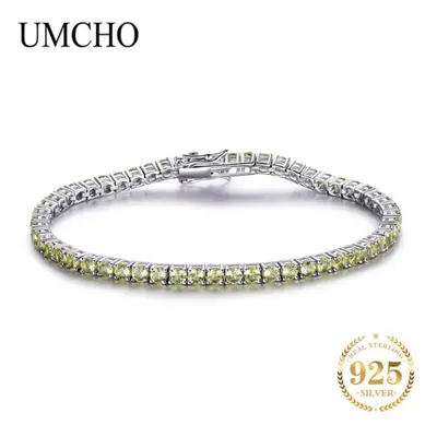 (peridot) Umcho Real Sterling Silver Created Natural Gemstone Bracelet For Women