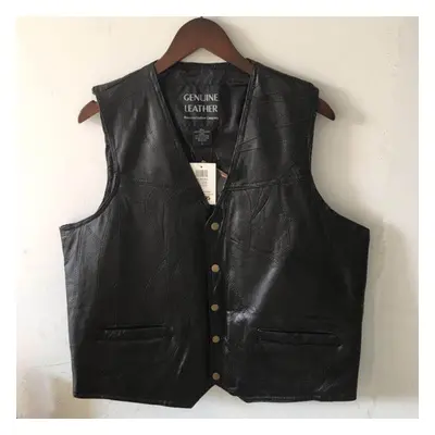 (black, XXL) Harley Vest Leather Riding Vest+men&apos;s Suit Jacket++windproof Clean Leather Wai