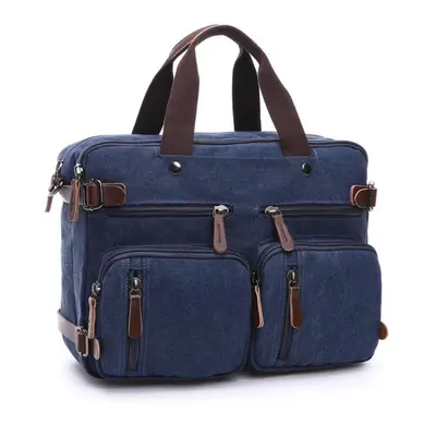 (blue) Hot Canvas Leather Travel Handbag Luggage Duffel Travel Tote Multifunction Shoulder Strap