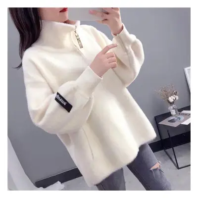 (beige, XL) Autumn And Winter Women&apos;s Short Knitted Cardigan Does Not Lose Fur Mink Velvet 