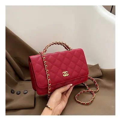 (Red) All-Match Shoulder Messenger Bag Diamond Chain Small Square Bag