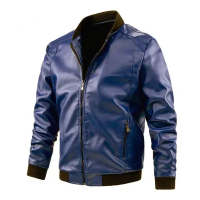 (blue, 3XL) Europe And The United States Biker Leather Jacket Men Tide Leather Jacket Spring And