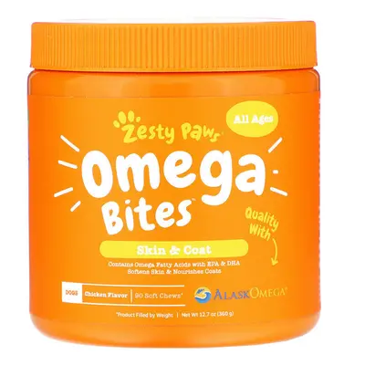 Zesty Paws, Omega Bites for Dogs, Skin & Coat, Chicken, Chews