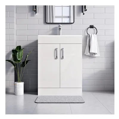 (NewYork White 600mm) Floor Standing Bathroom Vanity Unit With Basin