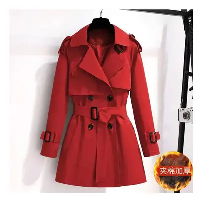 (L, Red Winter) Trench Coat Women's mid length British style slimming down new Sp