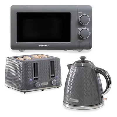 Daewoo Grey Argyle 1.7L Jug Kettle, Slice Toaster and 800W Microwave