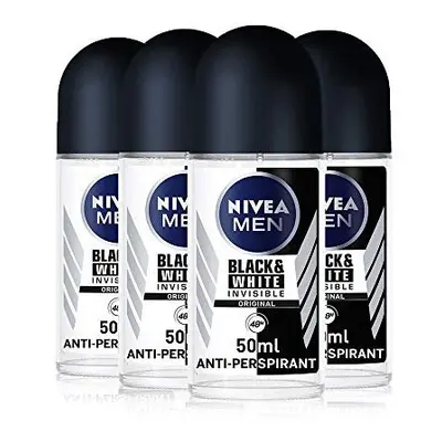 NIVEA MEN Black & White Invisible Original Antiperspirant Deodorant Pack of (4 x 50ml), Men's De