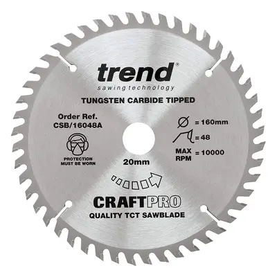 Trend CSB/16048A Craft Pro Quality TCT Circular Saw Blade, 160mm x Teeth x 20mm Bore, Tungsten C