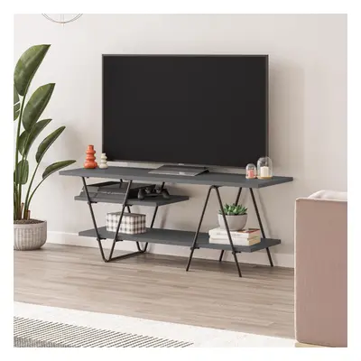 FWStyle TV Unit Tier Anthracite Grey Scratch Resistant Black Metal Frame