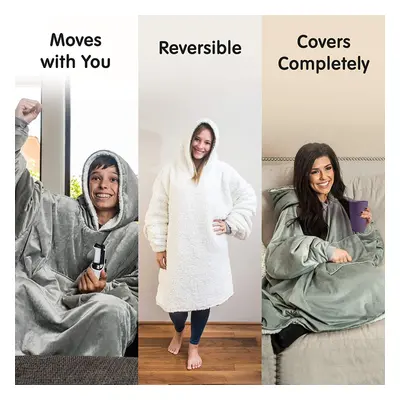 (Gray) Oversized Blanket Hoodie, Wearable Hooded Blanket, Soft Sherpa Fleece Snuggle Blanket Hoo