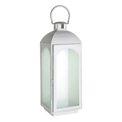 Premier Housewares Large Mild Steel Lantern White Wash Finish Frosted Glass Detail Small Size Di