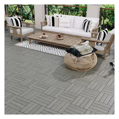 (Light Gray) 11Pcs Wood Grain Interlocking Deck Tiles Set