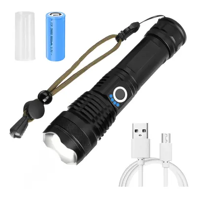 LED Zoomable Flashlight Set with Battery USB Cable Power Display USB Rechargeable LED Searchligh