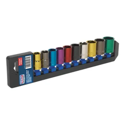 Sealey Ak288 Multi-Coloured Socket Set 10Pc 1/2Sq Drive 6Pt Walldrive Metric