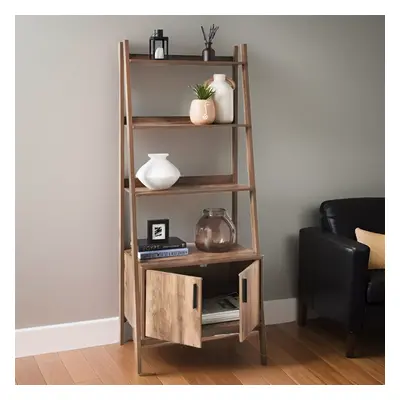 Tall 2-Door Ladder Bookcase - 4-Tier Shelves Display Storage Unit