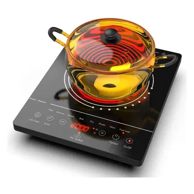 (1 Zone) Electric Ceramic Hob with LED Touch Screen, 2000W Single Cooking Zone Electric Cooktop 