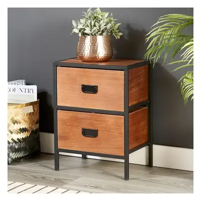 Retro Wooden Dark Brown Side Table or Bedside Cabinet Drawer Metal Handles