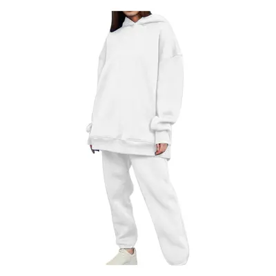 (white, L) Women Hooded Sweatsuits Sets Hoodie Tracksuits Piece Loose Pullover and Sweatpants Sp