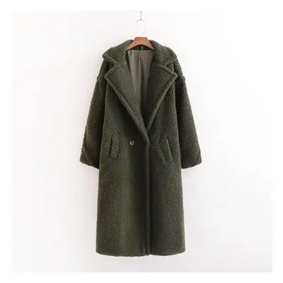 (army green, L) Autumn Winter Women Coat Stylish Female Thick Warm Cashmere Jacket Casual Street