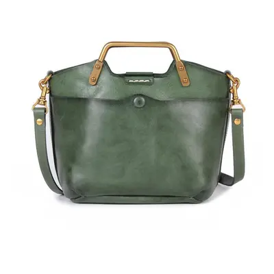 (green) Johnature Versatile Genuine Leather Handbag Vintage Natural Cowhide Women Bag Leisure So